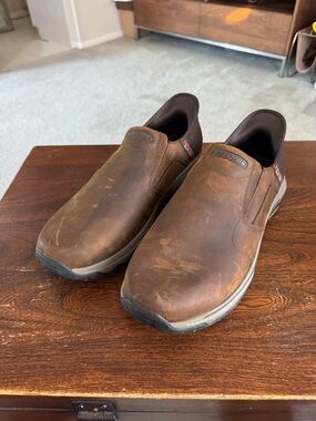 Skechers Men's Brown Craster Slip-On Leather Work Loafers 13 Wide